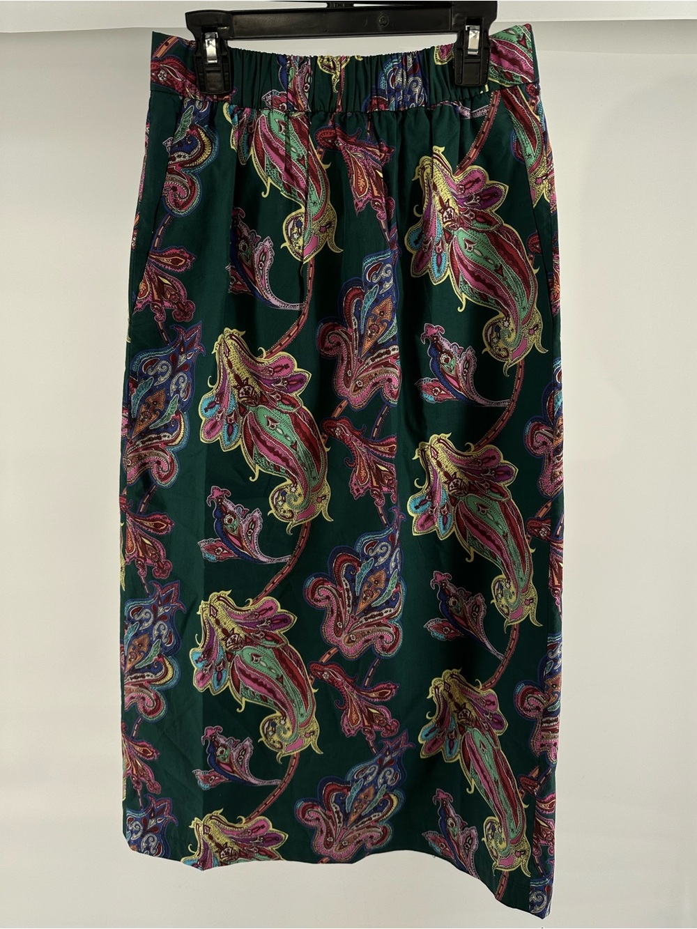Tibi Boho Whimsical Paisley Print Midi Skirt Dark Green